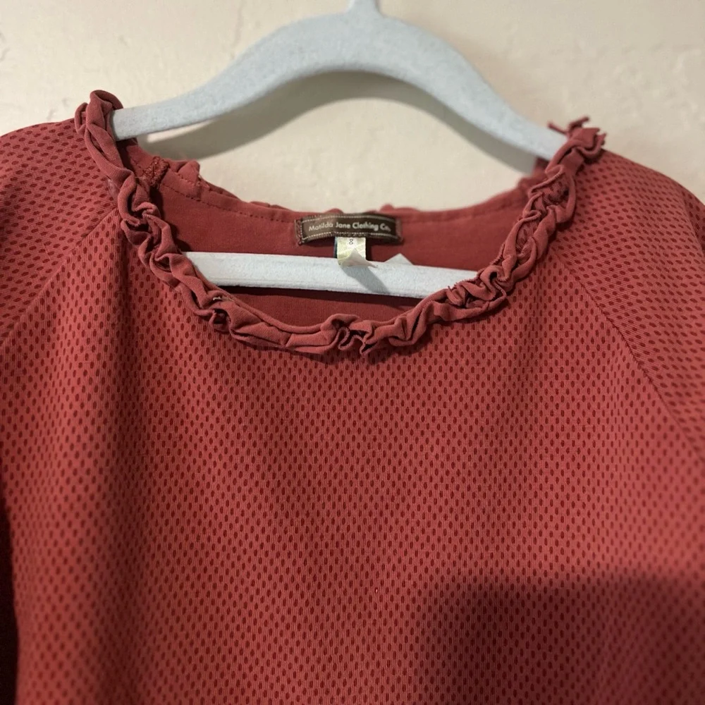 Matilda Jane You & Me Cinnamon Tee Dotted Long Sleeve Ruffle Size 8